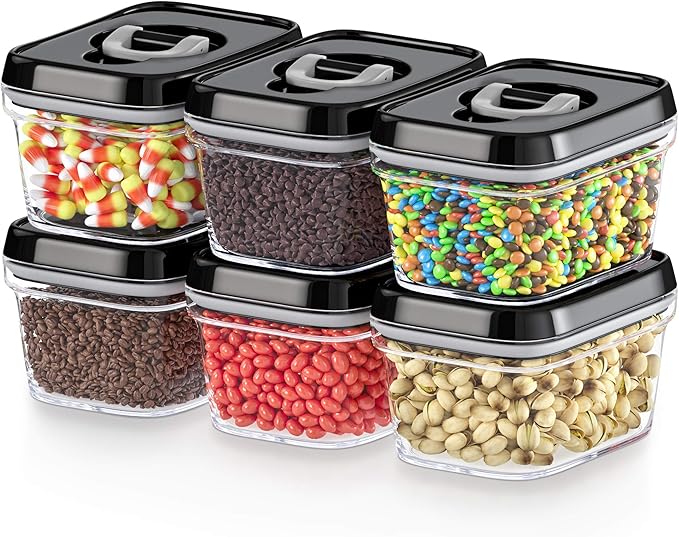 DWËLLZA KITCHEN Mini Airtight Food Storage Containers with Lids – Set of 6 Clear Plastic Small Pantry Containers for Spices, Candy, Nuts, Coffee or Tea, BPA-Free, Keeps Food Fresh & Dry