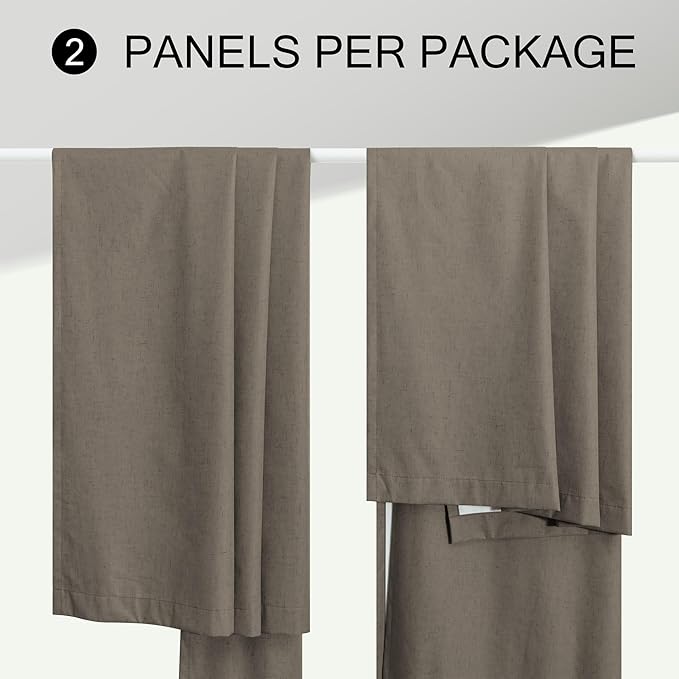 Back Tab Blackout Long Curtains for Living Room Darkening Light Blocking Brown Linen Drape 108 Inch Length 2 Panels Earth Tone Thermal Insulated Noise Reducing Heat Large Window Curtain 9ft Extra Long
