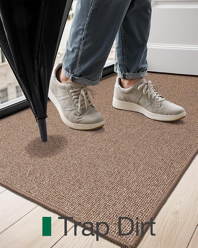 LUMI Indoor Door Mat 17"x30", Ultra Thin Low Profile Non-Slip Doormat for Home Entrance, Absorbent & Stain-Resistant Welcome Mats, Washable Entryway Mat for Front Door, Patio, Porch, Camel