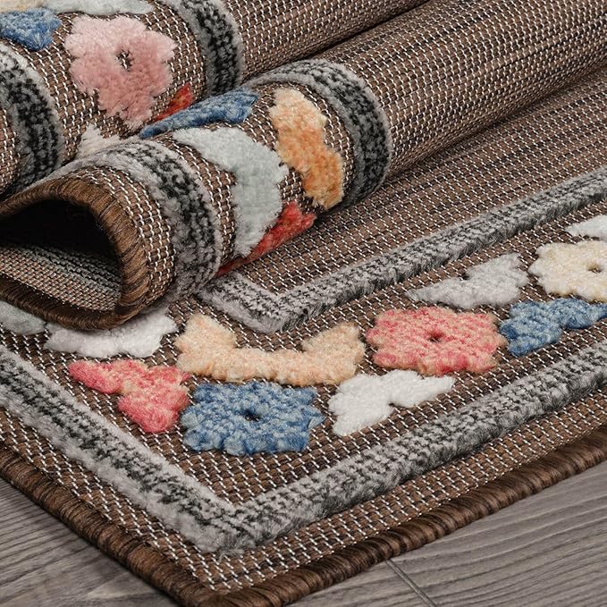 Beverly Rug Outdoor Rug 6x9 Modern Bordered Area Rugs for Indoor and Outdoor Patio Easy to Clean Non Shedding Living Room Porch Garden Washable Outside Carpet (6 x 9 Brown)