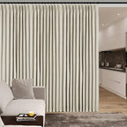 100" W x 96" L Faux Linen Room Divider Curtains, Full Blackout Pinch Pleated Drapes for Traverse Rod, Bedroom Divider Privacy Drapery with Hooks for Ceiling Track, 1 Panel, Ivory White