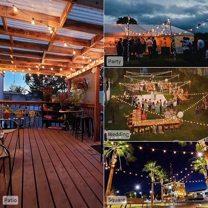 LED G40 Outdoor String Lights Patio Lights 100FT with 104 LED Shatterproof Bulbs, Weatherproof Commercial Hanging Lights for Backyard Bistro Pergola Party Decor, E12 Socket Base, 2200K, Black