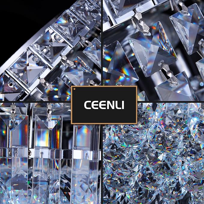 4-Light Crystal Flush Mount Chandelier Light Fixture with K9 Crystals Modern Ceiling Lights Elegant Pendant Lamp for Bedroom,Hallway,Bar,Living Room,Dining Room,H5.9 xW13.7(Bulbs Not Included)