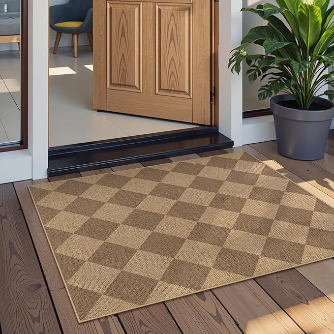 Lahome Checkered Easy Jute Rug, 2x3 Entryway Rug Indoor Outdoor Front Door Mat, Farmhouse Neutral Non Slip Non Shedding Washable Kitchen Mats for Floor Foyer