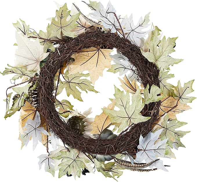Admired By Nature 24 Inch Artificial Pumpkin Sunflower Fall Wreath Wall Door Farmhouse Decor For Home Office Thanksgiving Harvest Wreaths For Front Door Cemetery Wreaths Indoor Outdoor, Rustic White