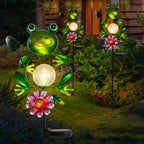 Afirst Solar Lights Outdoor Decorative Metal Frog Crackle Glass Globe Warm White LED Metal Waterproof Garden Stake Lights for Walkway Pathway Lawn Patio Yard Decorations