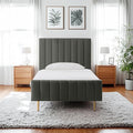 Livinia Twin Size Elton Velvet Platform Bed, Upholstered Bed Frame with Vertical Channel Tufted Headboard Footboard, Strong Wood Slats, No Box Spring Needed, Gray (Twin)