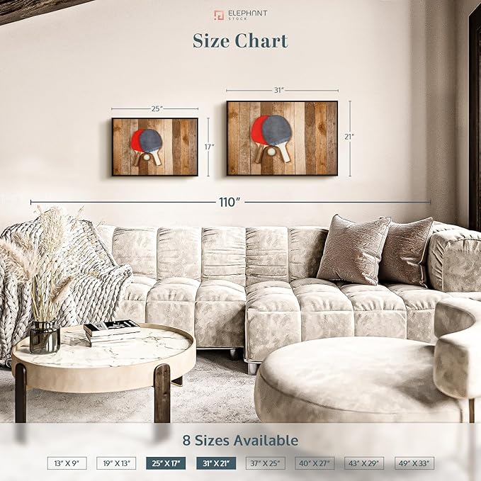 ElephantStock Ping Pong Wall Art - Horizontal Framed Canvas - 1-Piece Living Room Wall Decor - Photography Canvas Print - Brown and Red Decor for Wall - 31" X 21"