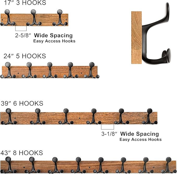 SKOLOO 17-Inch White Wood Coat Rack Wall Mount with 3 Triple Hooks - Ideal for Family Entrances, Classrooms, and Pet Supplies Storage - Perfect Coat Hooks for Wall