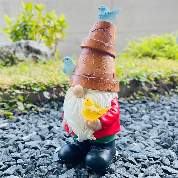 COWOS Solar Garden Figurine, Cute Resin Gnome Sculpture, Garden Statues Outdoor Decor, Funny Gnome Gift Sculpture Decoration for Home Patio Yard Lawn Porch Ornament