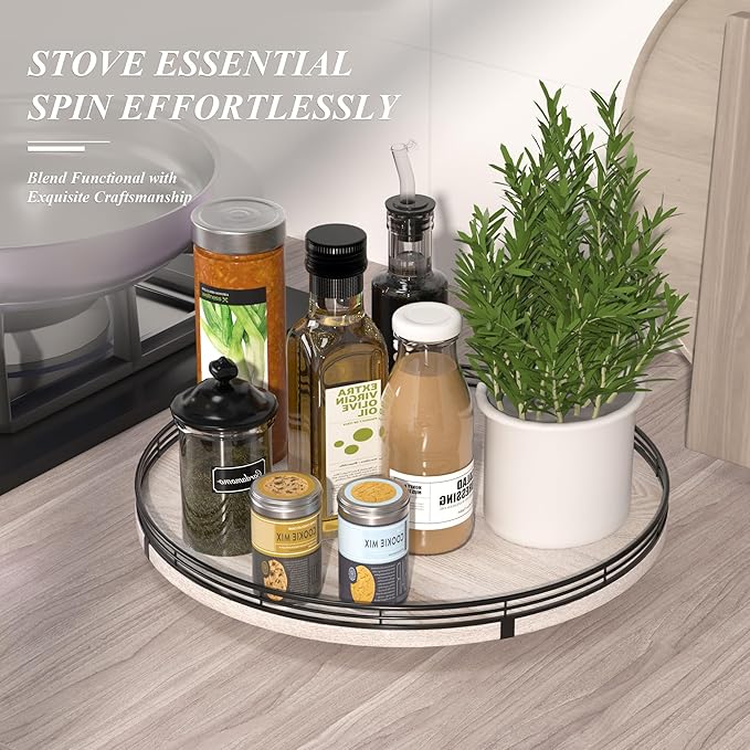 16" Lazy Susan Oak Wood Turntable Organizer for Cabinet, Farmhouse Round Wooden Lazy Susan Organization and Storage for Dining Table, Pantry, Kitchen, Bathroom, Countertop, Cupboard, Kitchen Decor