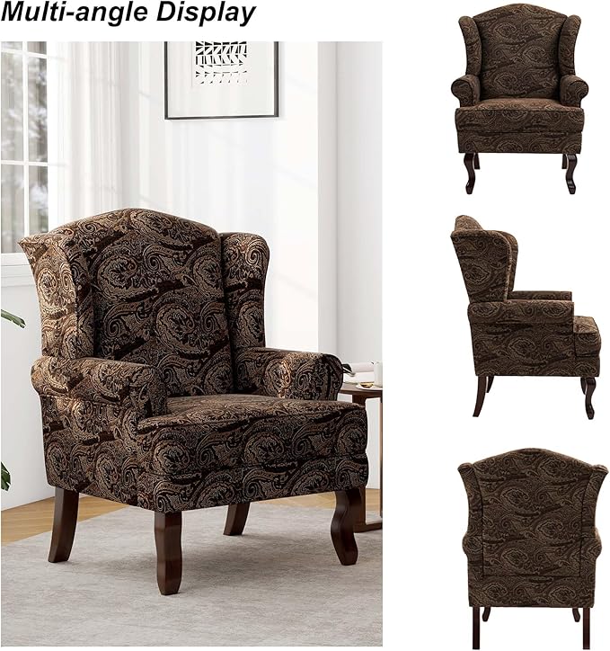 Accent Chair, High Back Upholstered Armchair with High Resilience Sponge & Wood Legs, Mid-Century Modern Comfy Single Sofa Reading Chairs for Living Room, Bedroom (Cranberry, Set of 2)
