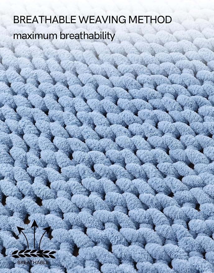 YnM Chunky Throw Blanket, Medium-Weight, Hand Knitted with Chenille Yarn, Skin Friendly, Ventilated and Breathable, Machine Washable, Home Décor Piece for Couch Sofa and Bed (Chambray Blue 80x87 Inch)