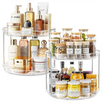 LAMU 2 Pack 10.6'' 2-Tier Lazy Susan Turntable Organizer Rotating Spice Rack Organization for Cabinet, Kitchen, Pantry, Countertop, Bathroom, Vanity, Makeup Organizer, Clear