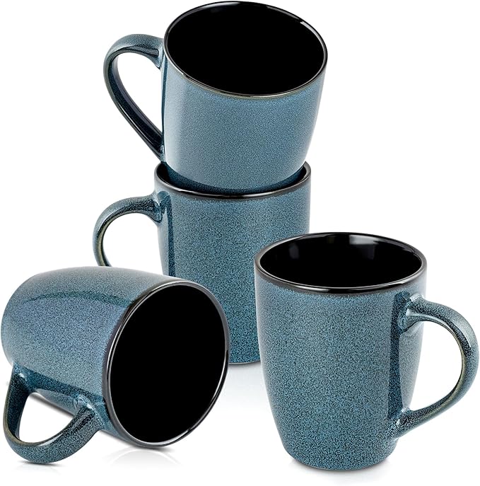 Ceramic Mugs 12oz,Large Ceramic Coffee Cups for Men, Women, Dad, Mom, Modern Coffee Mugs With Handle For Tea,Latte,Cappuccino,Cocoa. (blue 4pack)