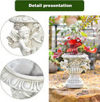 Sungmor Garden Cherub Urn Planter, Lovely Resin Angel Statue Flower Pots, Vintage European Style Planter, Rustic White Whimsy Fairy Decorative Plant Pot, Beautiful Pot for Indoor Outdoor Flowers