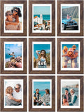 Vittanly 4x6 Picture Frames Set of 9, Shatter Resistant Plexiglass, Display 3.5x5 Pictures with Mat or 4x6 without Mat, Photo Frames for Wall or Tabletop, Engineered Wood, Brown