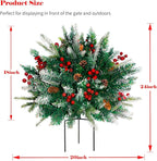 2 Pack Lighted Artificial Christmas Urn Filler, Battery Operated Pre-lit Xmas Pine Trees, Tripod Stake and 60 LED Lights, Holiday Porch Decorations for Porch, Yard, Garden, Flower Beds（Multicolor）