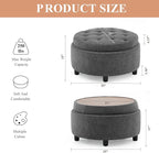 COLAMY Fabric Round Storage Ottoman with Reversible Tray Lid – Multi-Functional Footrest, Hidden Storage, Sturdy & Stylish Small Coffee Table for Living Room, Bedroom, or Entryway(Dark Grey)