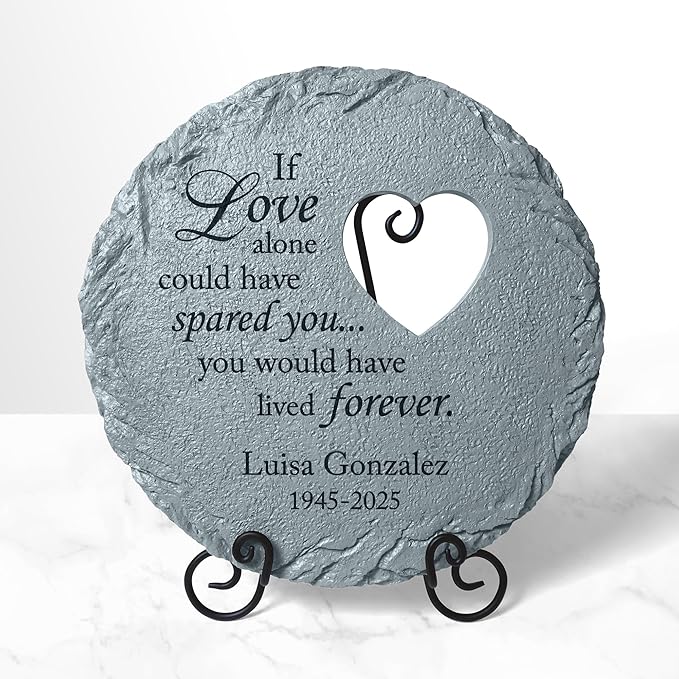 Let's Make Memories Personalized Memorial Stone - Sympathy Garden Marker - Durable, Weather-Resistant Cast Resin - Engraved with Your Loved One's Name - Personalized Condolences - 12" Diameter