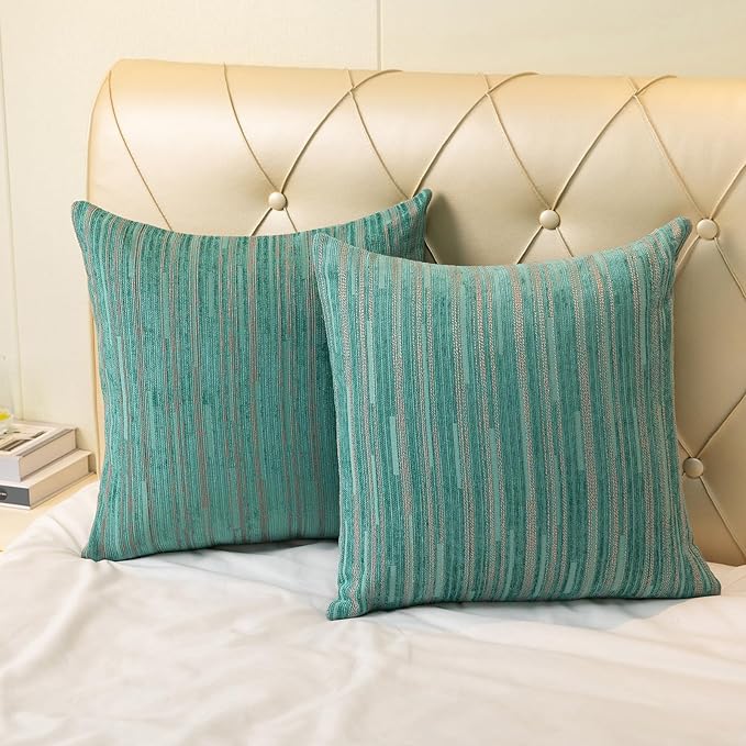Yeiotsy Decorative Pillow Covers Teal, Pack of 2, Modern Striped Throw Pillow Cases Geometric Cushion Covers (Teal, 18 X 18 Inches)