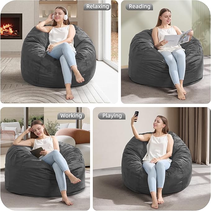 Hobestluk 3FT Bean Bag Chair Giant Bean Bag Chairs for Adults Large Bean Chairs with Removable Cover, Beanbag Chair with Filler, Adult Bean Bag Chairs for Living Room, Bedroom