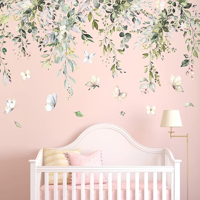 Amaonm Creative Removable Rainforest Plants Wall Decals Hanging Green Leaves and Vines Wall Stickers 3D Home Wall Corner Background Decoration Decor for Kids Girls Bedroom Nursery Offices Living Room