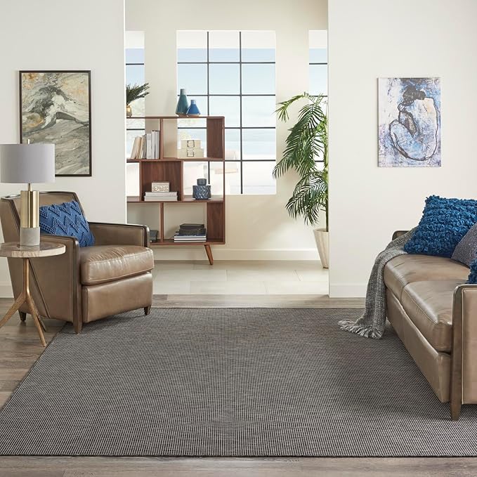 Nourison Positano Indoor-Outdoor Charcoal 7' x 10' Area Rug, Easy Cleaning, Non Shedding, Bed Room, Living Room, Dining Room, Backyard, Deck, Patio (7x10)