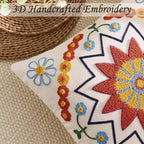 Embroidered Throw Pillow Cover 20x20 Classic Fall Boho Floral Pattern Pillows Cover Outdoor Decorative Pillowcase,Durable Cozy Textured Cushion Case for Sofa Couch Bed Living Room,Orange