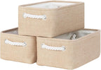 Bidtakay Small Storage Baskets for Shelves 3 Pack Fabric Storage Bins for Organizing Linen Collapsible Organizer for Closet-Flaxen