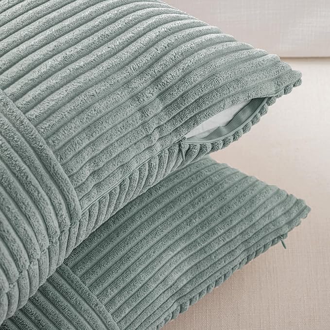Fancy Homi 2 Packs Grey Blue Lumbar Decorative Throw Pillow Covers 20x28 Inch for Living Room Couch Bed, Rustic Farmhouse Boho Home Decor, Soft Striped Corduroy Rectangle Accent Cushion Case 50x70 cm