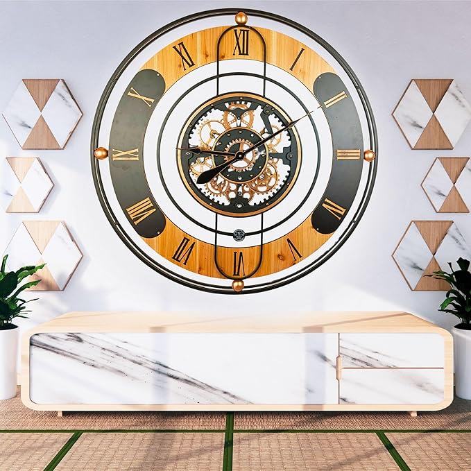 The Gears Clock 36'' Inch Real Moving Gear Wall Clock Switzerland Line (Black, 36 inches (90 cm))