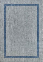 Bordered Outdoor Rug 8x10 Washable Outside Carpet for Indoor Patio Porch Waterproof Easy Cleaning Non Shedding Area Rugs Silver Gray - Blue 8 x 10
