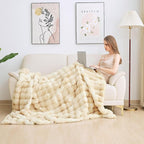 Tie-dye Camel Faux Fur Rabbit Thick Throw Blanket for Couch Living Room 50x60 Fluffy Bed Furry Comforter Soft Blanket Best Housewarming Home Gifts 860 GSM