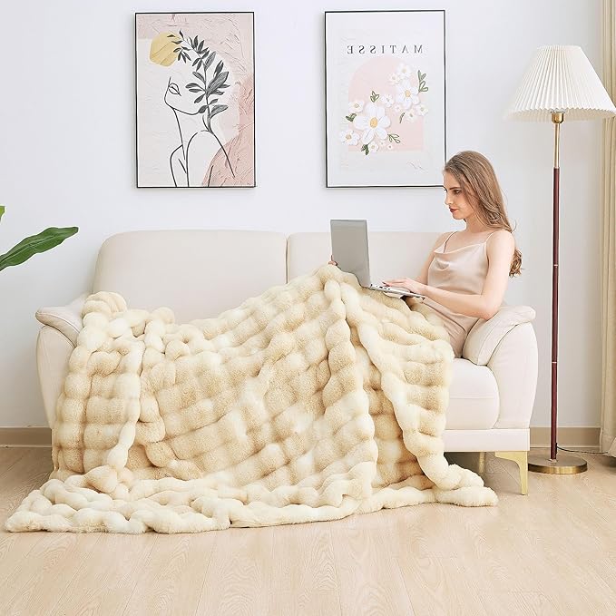 Tie-dye Camel Twin Fuzzy Ultra Soft Bed Comfy Blanket 60x80 Cozy Faux Fur Throw Blanket for Living Room Thick Fluffy Furry Blanket Home Gifts 860 GSM