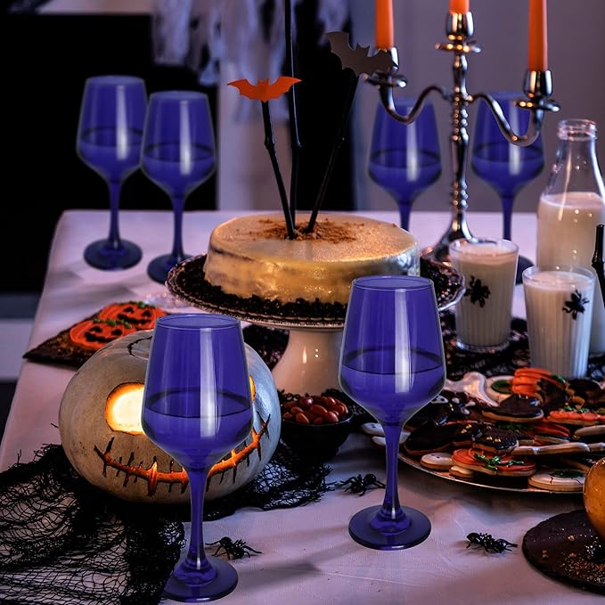 Purple Wine Glasses Set of 6-12oz Purple Long Stem Wine Glass Cups, Pretty Crystal Glassware, Hand Blown Goblets Drinkware, Unique Drinking Stemware Holiday Gift Set