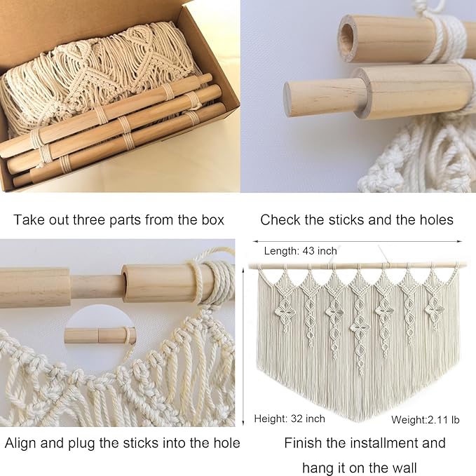 Achart Macrame Wall Hanging Large- Boho Wall Decor- large wall art- Wall Decor Living Room- Macrame Tapestry Boho Decor for Bedroom (Beige-Flower)