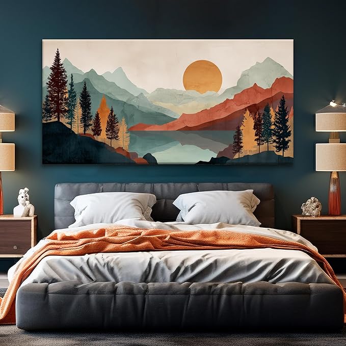 Tsomzxng Large Abstract Boho Wall Art For Living Room Canvas Art Wall Decor Artwork Mountain Forest Landscapes Abstract Art Colorful Wall Art Painting Prints Home Wall Decor 29"×58"