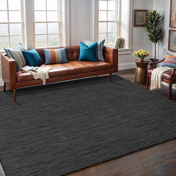 Washable Indoor Outdoor Rug 6x9 Weather Resistant Area Rugs Modern Solid for Porch Deck Balcony Backyard Patio Outside Carpet (6 X 9 Dark Grey)