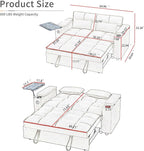 66" Multi-Functional Pull-Out Sofa Bed with Hidden Side Table, Storage Armrests, Built-in Charging Port, Spring Mattress, Solid Wood Frame – Ideal for Small Spaces, Easy Assembly