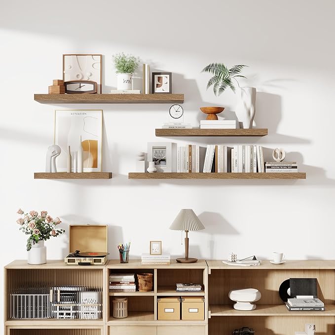 55 Inch Floating Shelves, 12 Inch Deep Floating Shelves for Wall, Floating Shelf with Invisible Brackets, Deep Shelves for Bathroom, Bedroom, Living Room, 1 Pack, Brown