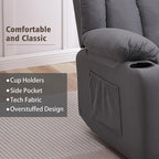 Rocker Swivel Recliner Chair for Adults, Overstuffed Large Manual Recliner Glider with Massage and Heat, Comfy Soft Fabric Living Room Reclining Sofa Chair(Technical Grey)