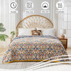 Boho Throw Blanket for Couch,100% Cotton Summer Blanket for Bed, Ultra Soft Rustic Quilt for Bed, Home Decor, Boho Picnic Blankets with Bird and Flowers for All Seasons,Twin 60"x80"