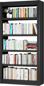 Metal Bookshelf Adjustable - 61" Tall Black Bookcase, 5 Tier Book Shelf, Tooless Assembly Book Case, Modern Bookshelves and Bookcases for Home Office, Living Room, Bedroom, Library