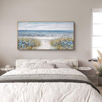 XLSJERST Framed Wall Art for Bedroom Decor - Farmhouse Boho Beach Coastal Vintage Floral Ocean Wall Picture Daisy Flowers Sea Canvas Print Nautical Neutral Seascape Artwork for Home Living Room