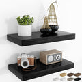 RICHFOCUS 16Inch Floating Shelves for Wall 2 Pack Shelves for Bedroom|Kitchen|Bathroom Wall Mounted Rustic Wood Floating Shelf with Invisible Brackets for Books|Storage|Decor, Black