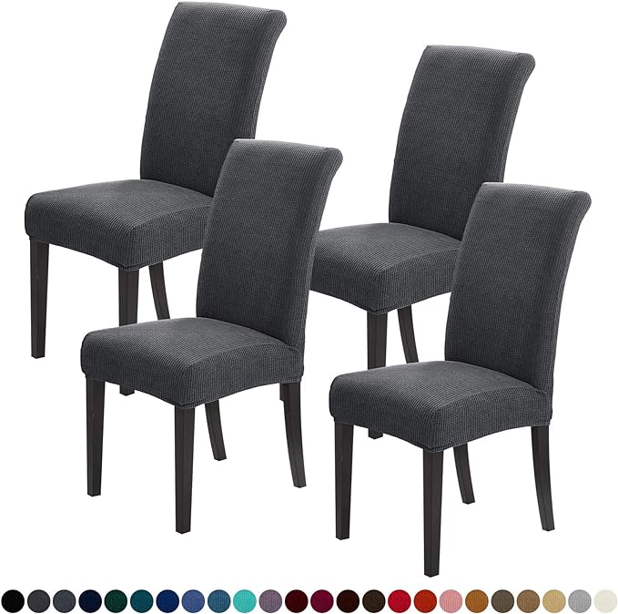 Joccun Chair Covers for Dining Room Set of 4, Dining Chair Slipcover Stretch Dining Room Chair Covers Seat Protector,Washable Parsons Chair Cover for Home,Banquet(Dark Gray,4 Pack)