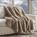 Luxury Faux Fur Throw Blanket, Soft Fluffy Faux Mink Blankets for Bed, Couch, Sofa, Thick Cozy Plush Warm Fur Throws with Reversible Velvet, Natural Mink, 60"x80"