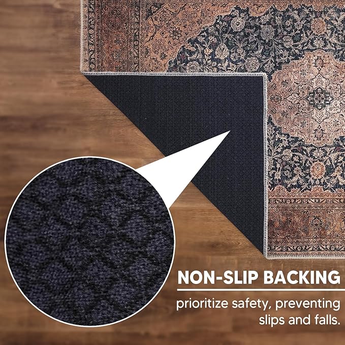 Keen Home Design 6x9 Rug - Machine Washable Area Rug with Non-Slip Backing, Ideal for Living Room, Dining Room, Bedroom - Vintage, Easy Clean, Durable, Low Pile Rug - (6' x 9')