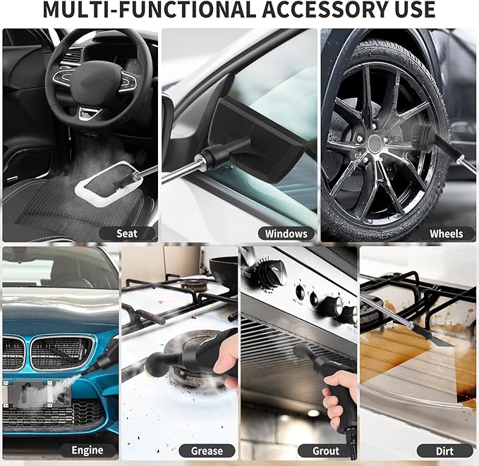 Handheld Steam Cleaner, 2500W High Pressure Steam Cleaner, 15s Fast Heating Portable Steamer for Cleaning with 17 pcs Accessories for Dirt, Grease, Grout, Tile,Floor, and Car (White)